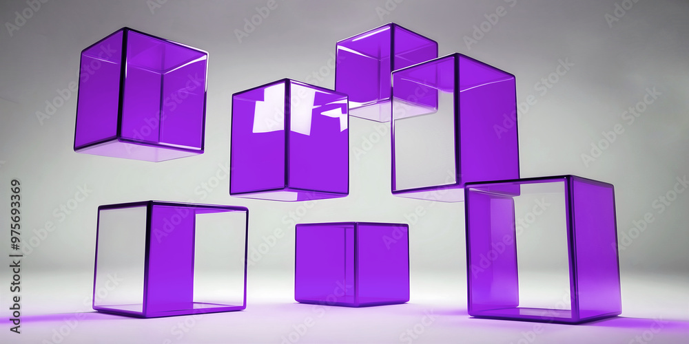 elegant aesthetic design, template with copy space area, abstract glass cubes isolated on clean background, blank advertising display
