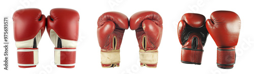 A pair of classic red boxing gloves showcasing a worn yet vibrant design.