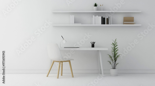 interior of living room with wooden furniture and books, Interior of a modern study room