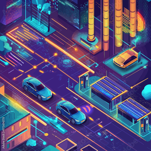 Isometric Electric Vehicle Charging Station Illustration