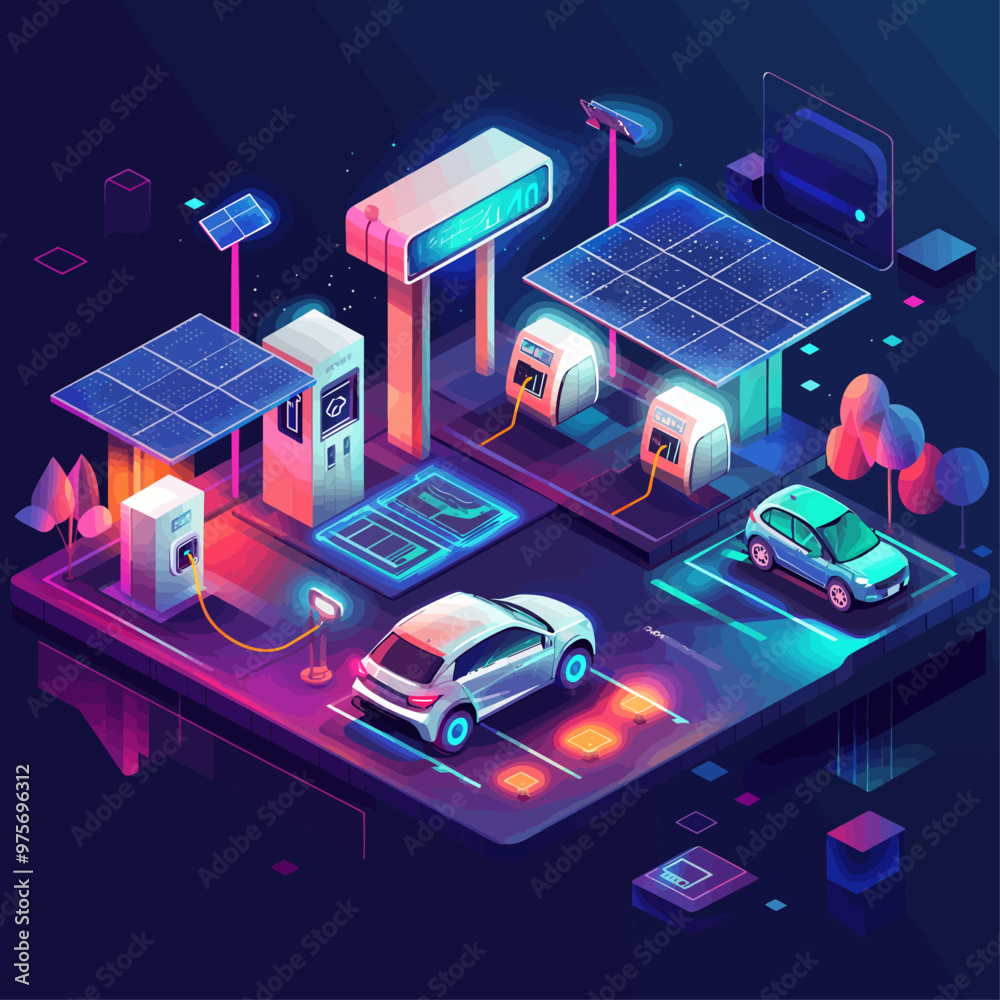 Fototapeta premium Electric Vehicle Charging Station Isometric Illustration