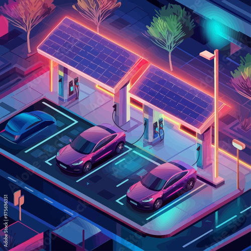 Electric Car Charging Station Isometric Illustration