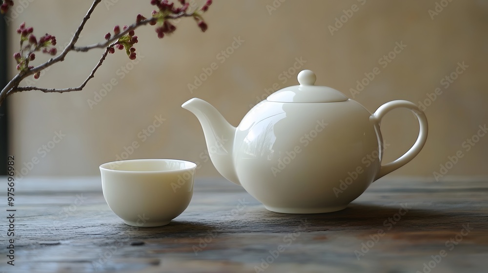 2. A classic white porcelain teapot with a matching cup 2. A classic white porcelain teapot with a matching cup