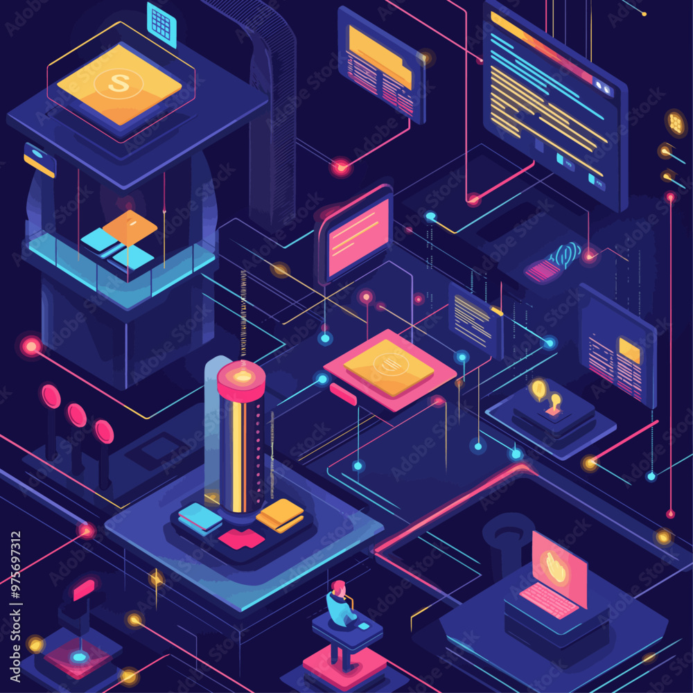 AI Fraud Detection System Isometric Illustration AI Fraud Detection System Isometric Illustration