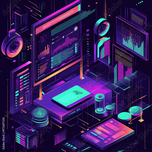 AI Fraud Analysis System, Isometric Vector Illustration