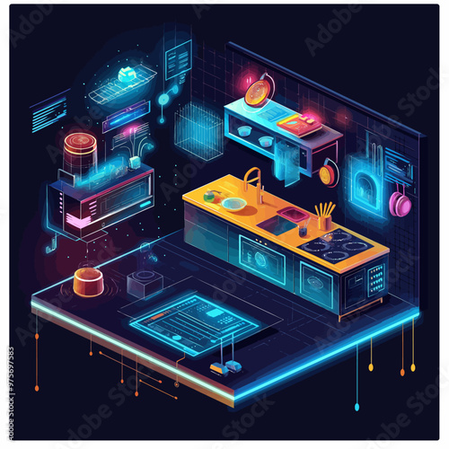 Isometric Futuristic Smart Kitchen Technology