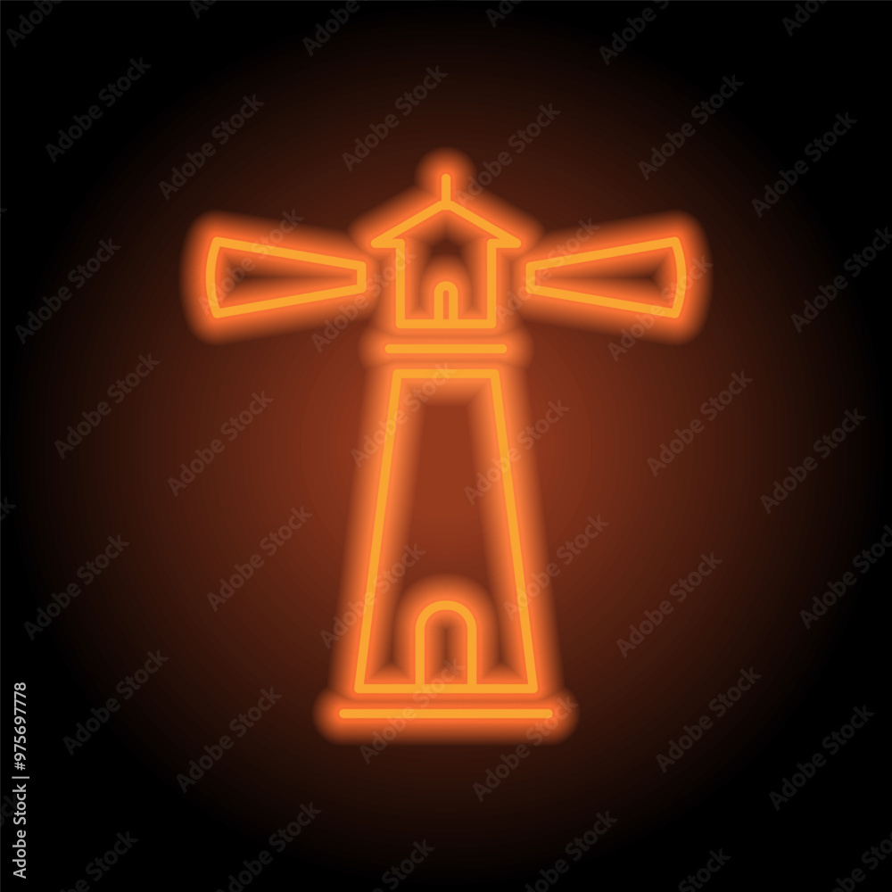 Lighthouse simple icon. Flat design. Orange neon on black background Lighthouse simple icon. Flat design. Orange neon on black background
