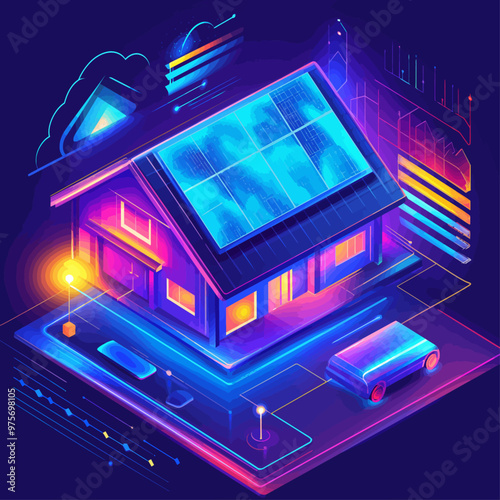 Smart Home Energy Management System Isometric Vector