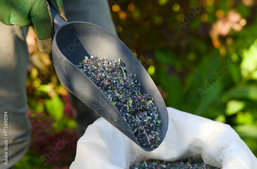 Plastic granulate in a plastic waste recycling plant