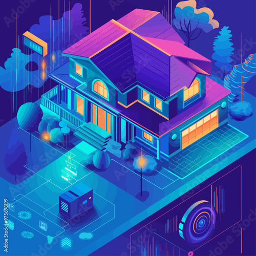 Isometric Smart Home Security System Vector Illustration