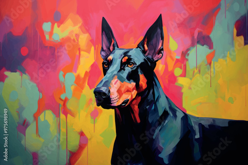 Colorful abstract Doberman painting