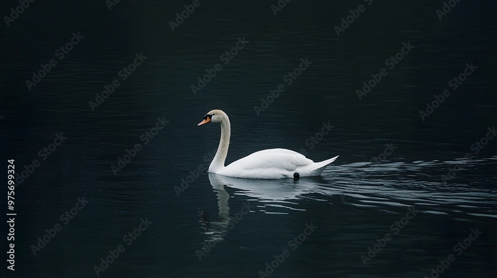 Obraz premium 7. A solitary white swan swimming in still water
