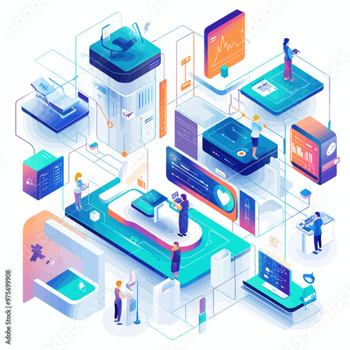 Isometric Patient Data Monitoring Illustration