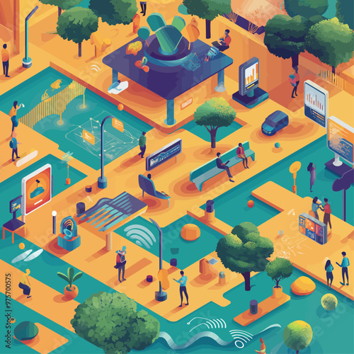 Isometric Public Wi-Fi Hotspot Vector Illustration