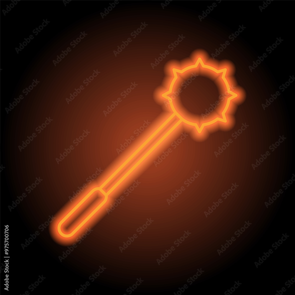 Mace simple icon. Flat design. Orange neon on black background Mace simple icon. Flat design. Orange neon on black background