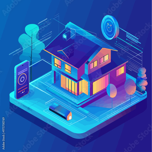 Isometric Remote Home Security System Monitoring