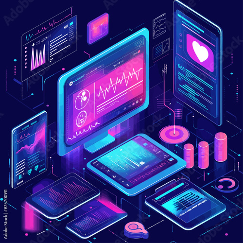 Remote Patient Monitoring Isometric Illustration