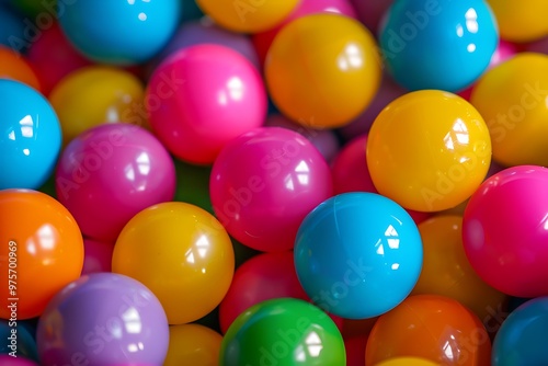 Colorful plastic balls in a children's playroom, close up