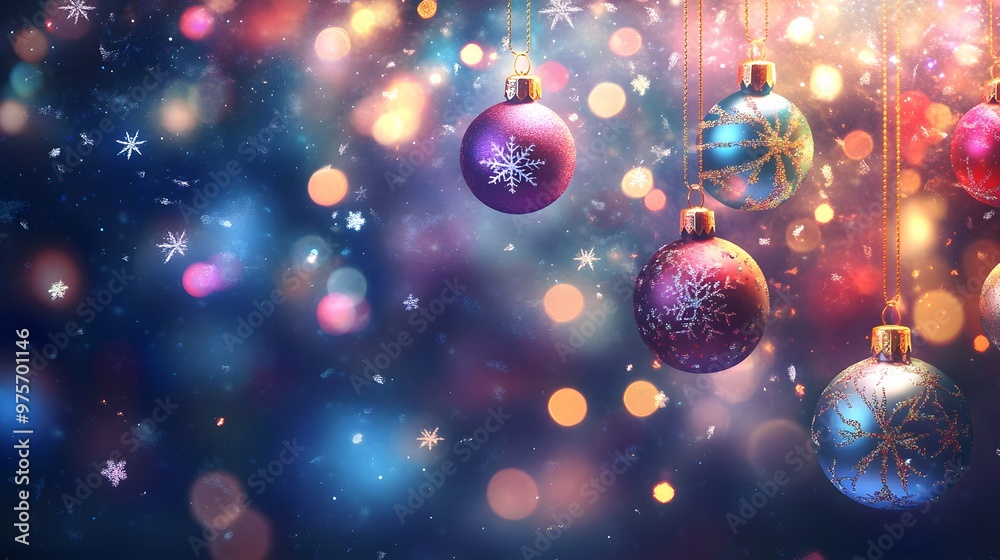 A colorful abstract Christmas night with glowing lights, swirling snowflakes, and floating ornaments creating a festive mood A colorful abstract Christmas night with glowing lights, swirling snowflakes, and floating ornaments creating a festive mood