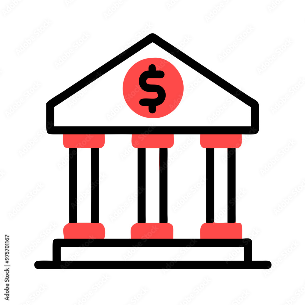 Vector icon of a bank building with pillars and a dollar sign in a modern style on a white background
Vector icon of a bank building with pillars and a dollar sign in a modern style on a white background