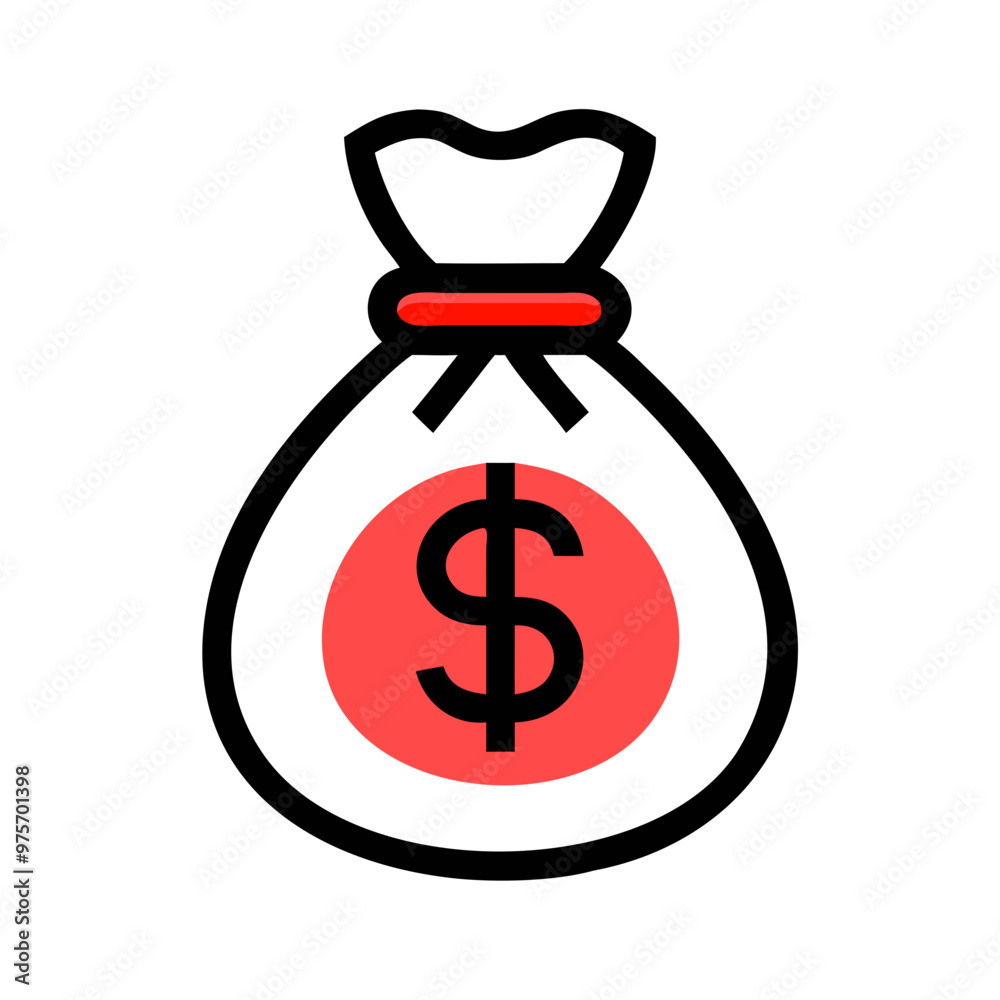 Money bag vector icon minimalist design, red and black colors, finance concept
Money bag vector icon minimalist design, red and black colors, finance concept