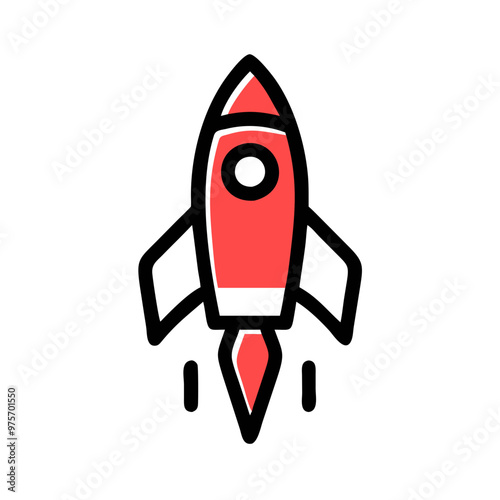 Rocket vector icon illustration in red and black for launch concept
