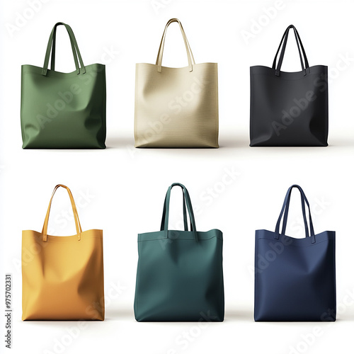 Shopping bag mockup. Various eco friendly fabric bags with empty copy space for design and print. Package templates. Realistic 3D vector illustration collection isolated on white background.