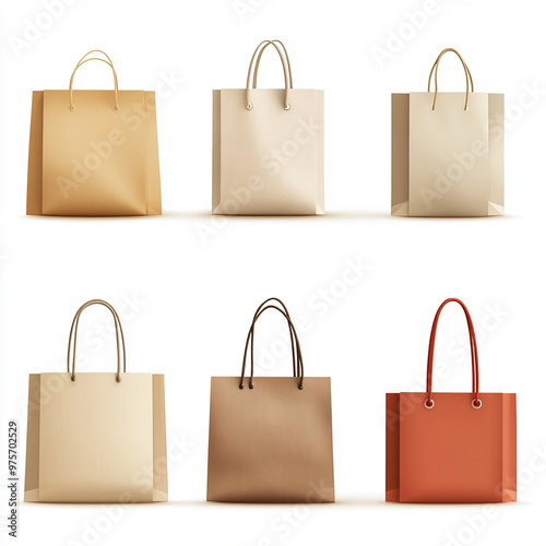 Shopping bag mockup. Various eco friendly fabric bags with empty copy space for design and print. Package templates. Realistic 3D vector illustration collection isolated on white background.