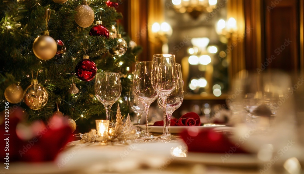 Festive christmas and new year dinner celebration at a luxury english styled restaurant Festive christmas and new year dinner celebration at a luxury english styled restaurant