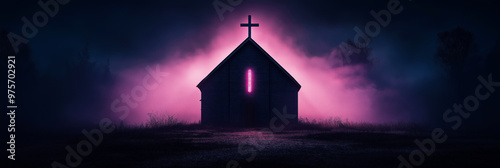 Religious background. A Churche with cross and light coming from behind. Christianity concept photo