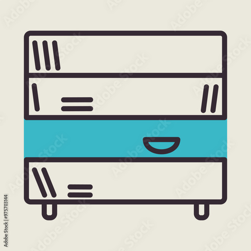 Office cabinet with folders and shelves icon