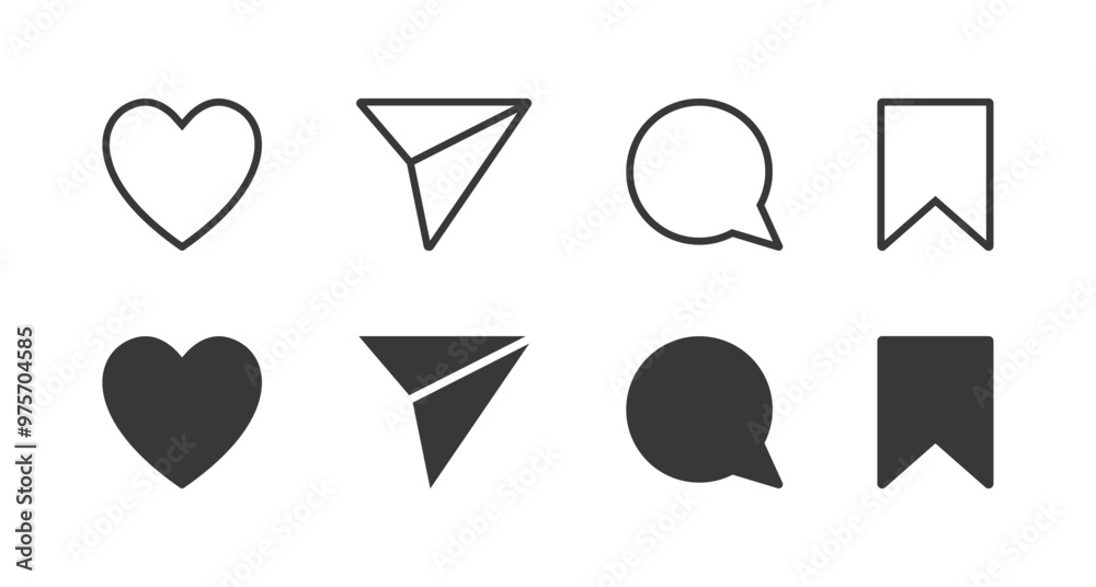Like share comment and save button solid line icons. Web social network user interface icon set Like share comment and save button solid line icons. Web social network user interface icon set