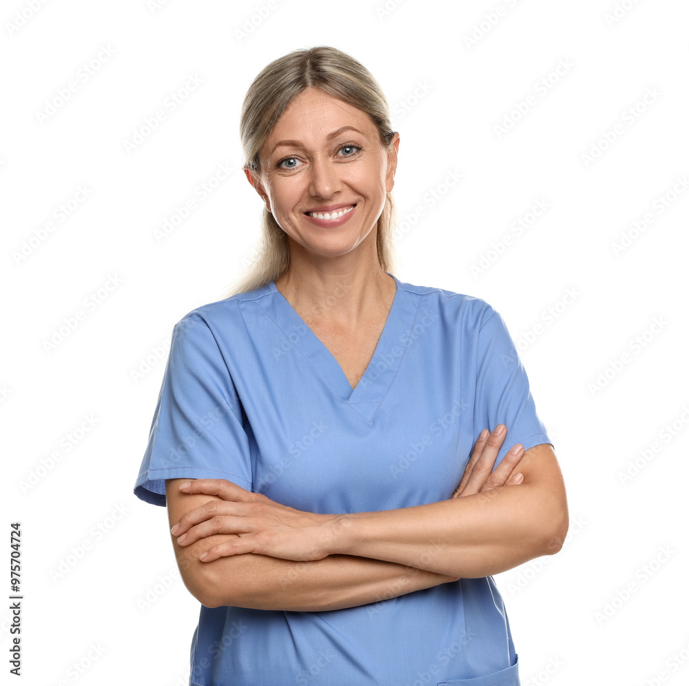 Portrait of nurse in medical uniform isolated on white Portrait of nurse in medical uniform isolated on white