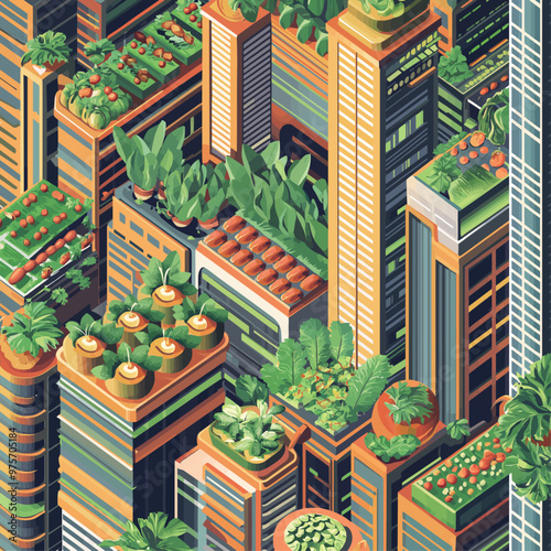 Isometric Urban Farm Community Garden