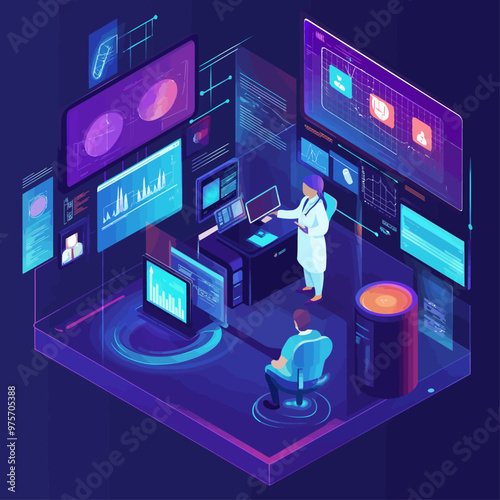 Virtual Doctor Visit Telemedicine Isometric Illustration