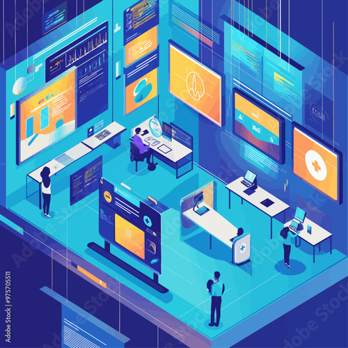 Virtual Doctor Visit Telemedicine Isometric Illustration