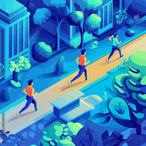 Isometric Wearable Tech Jogging Illustration