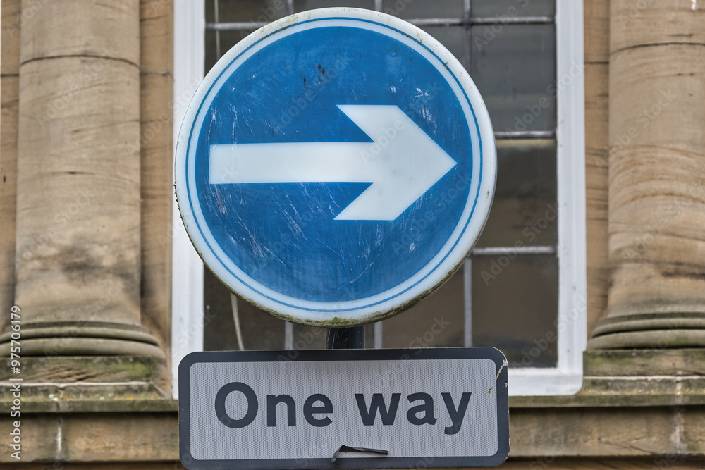 One Way Traffic Sign with Right Arrow One Way Traffic Sign with Right Arrow