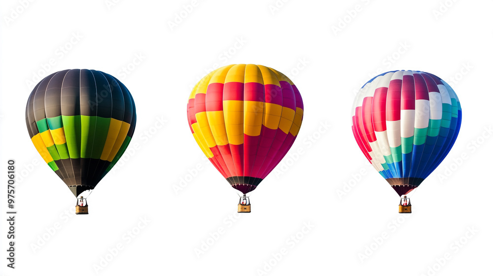 Fototapeta premium Colorful hot air balloons soaring in the clear blue sky during a sunny afternoon