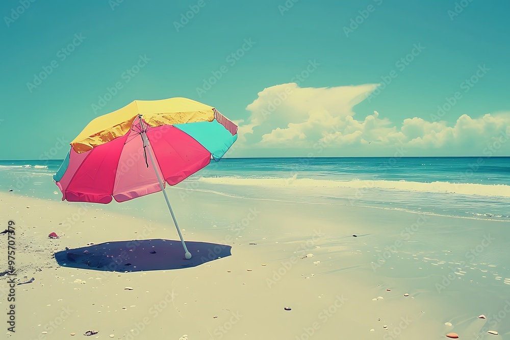 Colourful umbrella on the beach retro style Colourful umbrella on the beach retro style