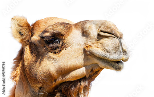 Camel head close up on a white background