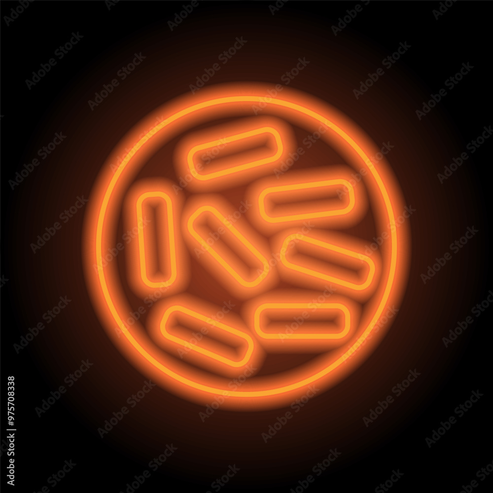 Microbe simple icon. Flat design. Orange neon on black background Microbe simple icon. Flat design. Orange neon on black background