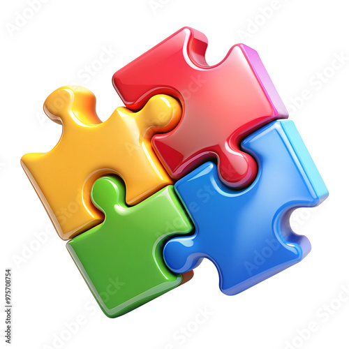Colorful 3D Puzzle Piece Icon with Interlocking Design - Isolated