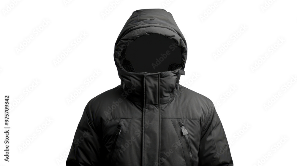 Winter man's jacket with hood mockup on transparent background