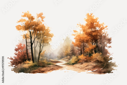 Serene autumn forest pathway painting