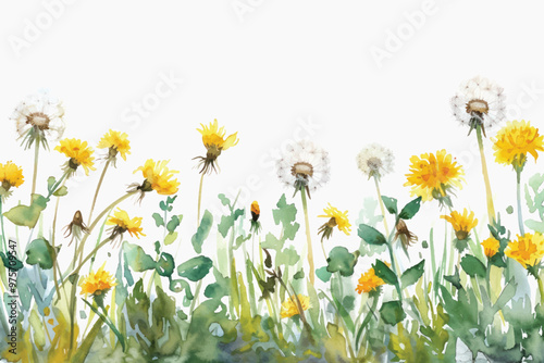 Vibrant watercolor dandelion field
