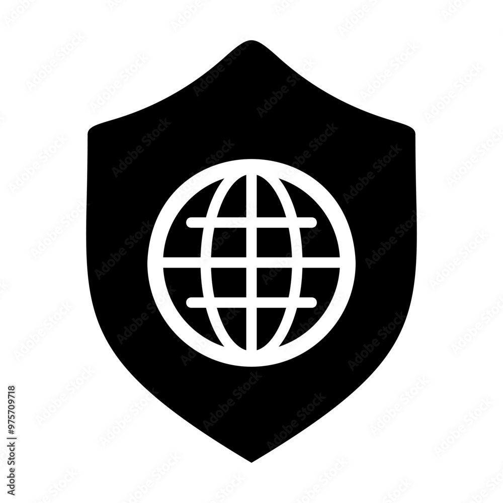 Global shield vector icon on white background Global shield vector icon on white background