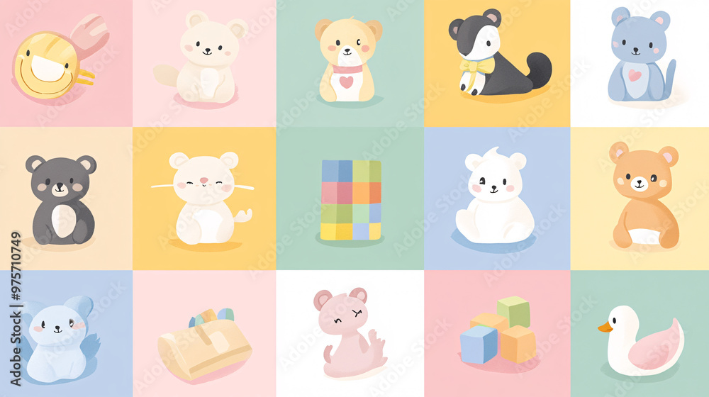 Cute Baby Animals and Toys Pattern Cute Baby Animals and Toys Pattern