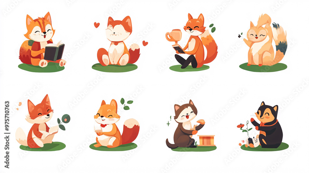 Cute Fox Characters Engaging in Various Activities Cute Fox Characters Engaging in Various Activities