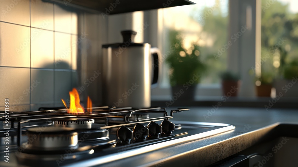 Residential kitchen using LPG gas for cooking, with a stove and a small cylinder on the side